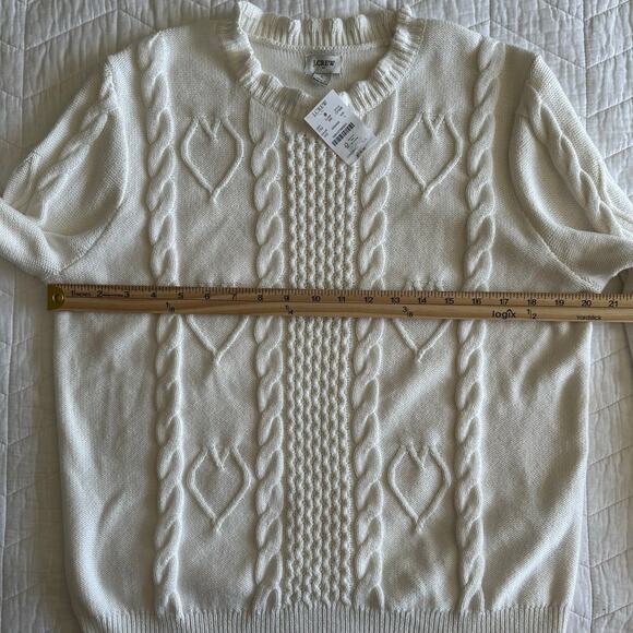 J.Crew Women’s Cable-Knit Hearts Crewneck Sweater Ivory CF398 | Size Large New - Picture 12 of 14